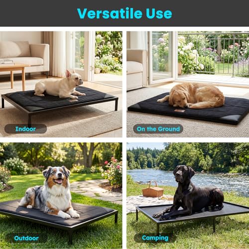 ZOMISIA Chew Proof Elevated Dog Bed for Medium Dogs - Raised Pet Cot with Removable Waterproof Padded for Outdoor Use, Indestructible and Washable, 36" L x 24" W x 5" H, Black - size: M - 36"l X 24"w X 5"h