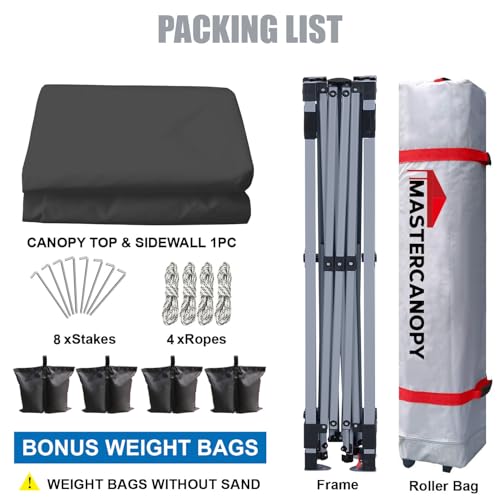MASTERCANOPY Durable Pop-up Canopy Tent with 1 Sidewall (8'x8',Dark Grey) - color: Dark Gray, size: 8x8