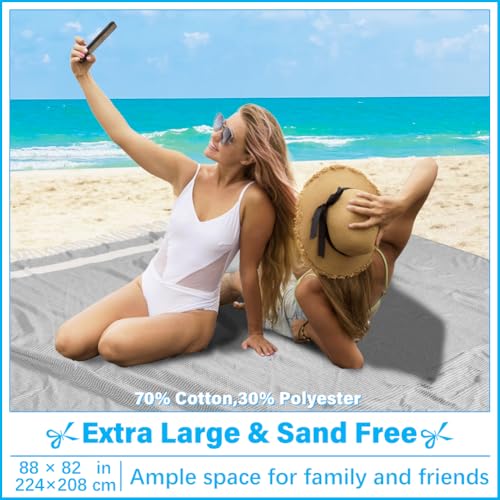 Oversized Turkish Beach Towel Blanket XXL Cotton Sandproof Towels Boho Woven Extra Large Big Sand Free Giant Throw Blankets Huge Quilt XL Picnic Camping Necessities Cloud For Adult Gifts Grey - color: Woven Grey, size: XXXL(88x82 IN,224x208 CM)