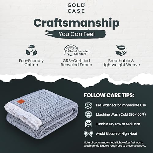 Gold Case Throw Blanket for Bed - 100% Recycled Turkish Cotton Blanket - Vintage Lightweight Soft Throw Blankets for Bed & Living Room - Queen Size Cozy Blankets - 90x90 - Navy Blue - color: Vintage Navy Blue, size: 90x90"