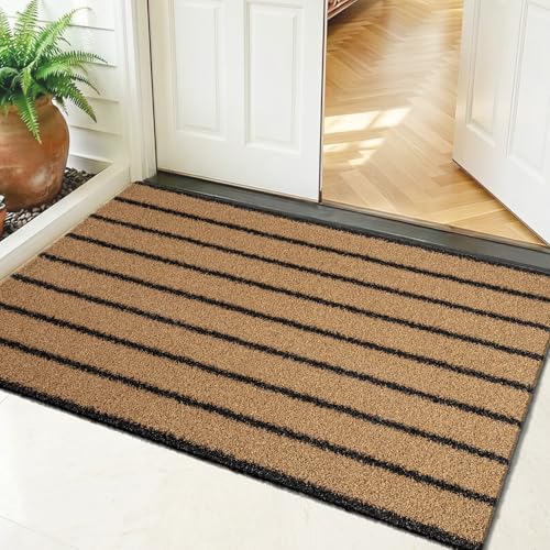 Outdoor Front Door Mat 32" x 48", Dirt Trapping Outside Entrance Rug, Non Slip Shoe Scraper, Heavy Duty Commercial Rug for Patio, Garage, Traffic Area, Office, Roll Packing - color: Coconut Husk Brown, size: 32" x 48"