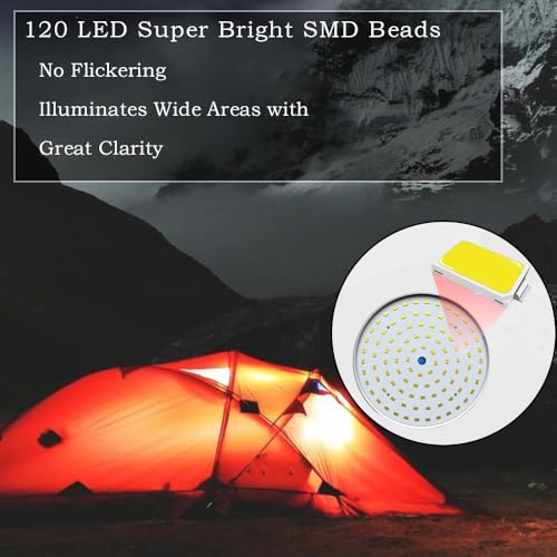 [120 LED 4500mah] Solar Camping Lights Rechargeable Portable Lantern Tent Lamp 5 Mode USB Remote Control Hanging Waterproof for Home Indoor Outdoor Emergency Courtyard 1 Pack - color: 4500Mah-120Led-1 Pack