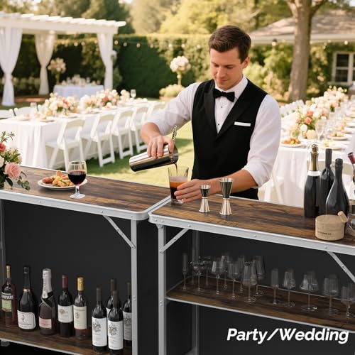 Bonnlo Folding Portable Bar Table, Mobile Bar Table for Events, Party, Camping, Picnic, Tradeshow, Indoor with Black Skirt 39 "L x 34" H - color: Nature