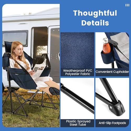 HAPPYGRILL 2-Pack Hammock Camping Chair, Outdoor Folding Swinging Chair with Retractable Footrest, Head Pillow, Carrying Bag Included, Portable Lightweight Rocking Chair for Camping Fishing Picnic - color: Navy 2 Pack
