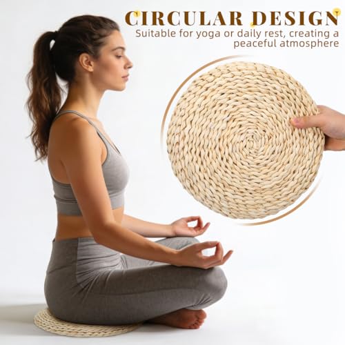 Holibanna Hand-Woven Round Meditation Cushion Set 3 Pcs Japanese Floor Pillows for Yoga Comfortable Sitting Cushions for Living Room and Dining Room