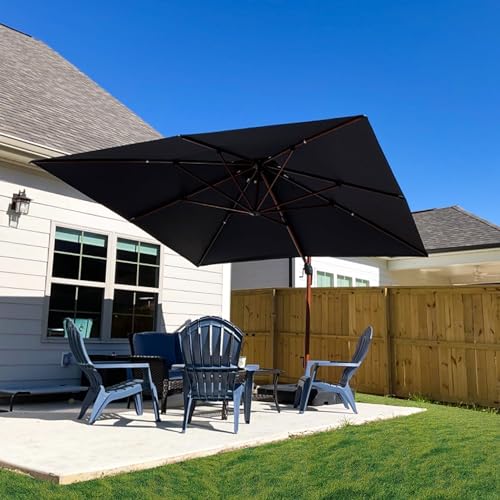 PURPLE LEAF 9' X 12' Double Top Deluxe Wood Pattern Rectangle Patio Umbrella Offset Hanging Umbrella Outdoor Market Umbrella Garden Umbrella, Navy Blue - color: Navy Blue, size: 9'X12', style: Umbrella
