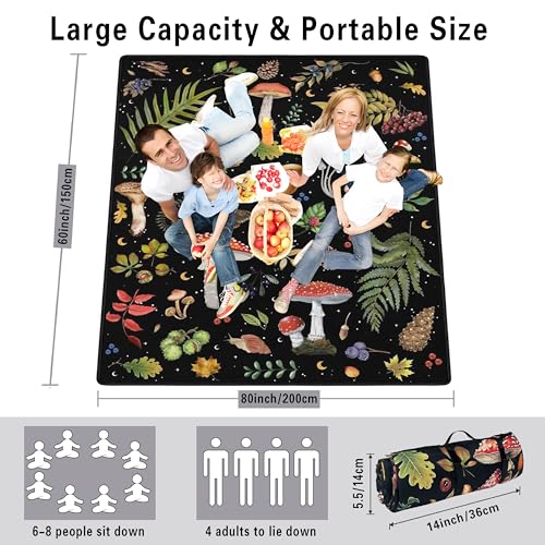 Supfitness Extra Large Picnic Blankets Waterproof Foldable (60 "x 80") Beach Blanket Waterproof Sandproof,3-Layer Thicking Mat Outdoor Packable Camping Blanket - color: Black-1, size: 5' x 6'8" (Rectangular)