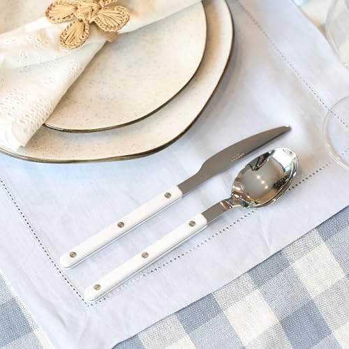 ANNOVA Silverware Set, Retro/Rivet Colorful Stainless Steel Tableware Kitchen Flatware Set Utensils, Includes Dinner Knives, Forks, Spoons, Salad Forks & Dessert Spoons (White, 10 Pieces) - color: White