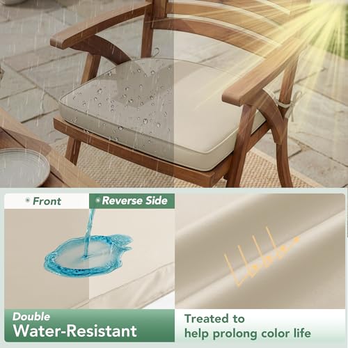 Outdoor Chair Cushions Set of 2: Waterproof & Fade Resistant Patio Furniture Cushions - 17 x 16 x 2 Inch Non Slip Round Corner Seat Cushion Pads with Removable Cover for Garden Yard Lawn, Cream - color: Beige, size: 17x16x2 Inch-2p