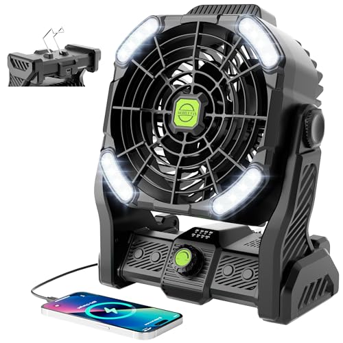 Battery Powered Fan, 20000mAh Coldless Fan Rechargeable Fan Portable,270°Head Rotation Camping Fan with LED Light & Hook,Quiet USB Table Fan Battery Operated Fan Camping Fan for Tents Black X26 - color: X26 Black