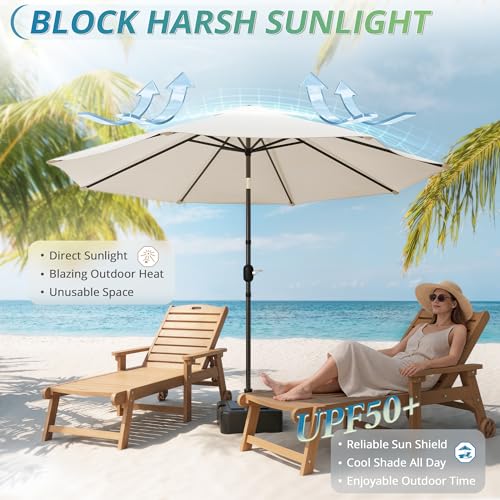 LUE BONA 10FT Patio Umbrella, Waterproof Outdoor Market Umbrella with Easy Crank & Tilt, Patio Table Umbrella for Deck Garden Backyard Pool, Beige - color: Beige