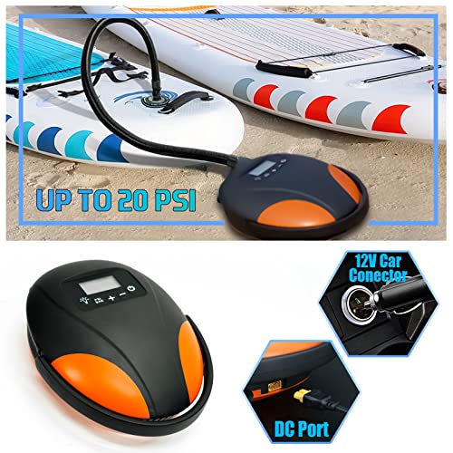 Paddle Board Pump,20PSI High Pressure SUP Electric Air Pump,Dual Stage Inflation SUP Electric Pump for Stand Up Paddle Boards,Boats,Kayak,Inflation & Deflation,12V DC Car Connector - color: Black