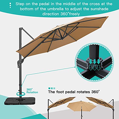Sunnyglade 11Ft Cantilever Patio Umbrella Deluxe Offset Umbrella 360°Rotation & Integrated Tilting System Heavy Duty Patio Hanging Umbrella for Market Garden Deck Pool Backyard Patio (Tan, 11 ft) - color: Tan, size: 11 ft