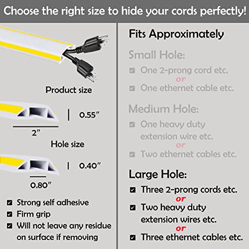 Rubber Bond Cord Cover Floor Cable Protector - Strong Self Adhesive Floor Cord Covers for Wires - Low Profile Extension Cord Covers for Floor & Wall - color: White Stripped - Two Thick Cords, size: 6 Feet