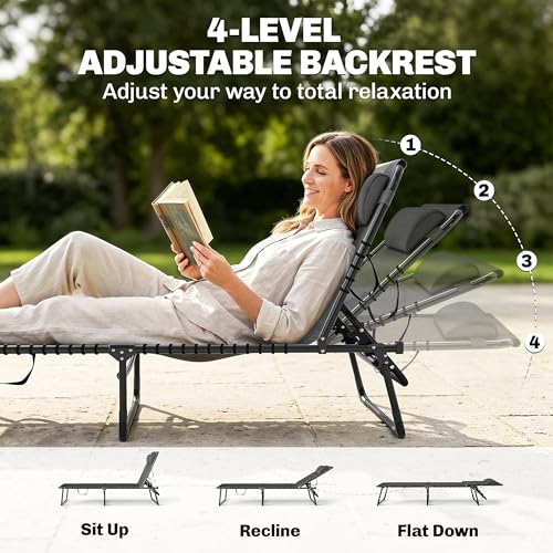 Outsunny Folding Chaise Lounge Chair Set of 2, Patio Sun Tanning Chair, Outdoor Chaise Lounger with 4-Position Reclining Back, Breathable Mesh Seat for Beach, Poolside, Gray - color: Grey, size: 2 Packs
