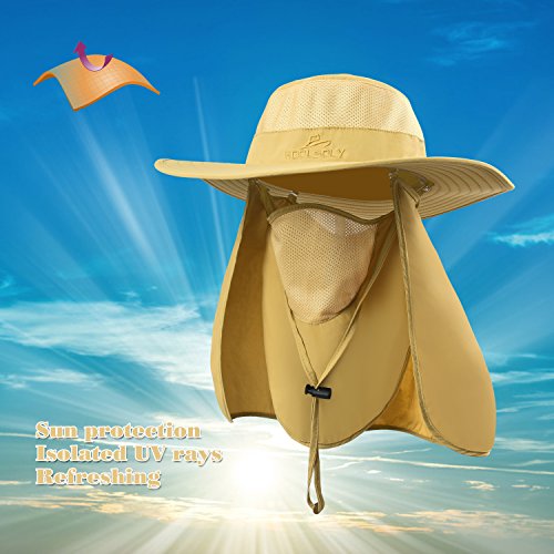 Fishing Hat,Sun Cap with UPF 50+ Sun Protection and Neck Flap,for Man and Women - color: Khaki