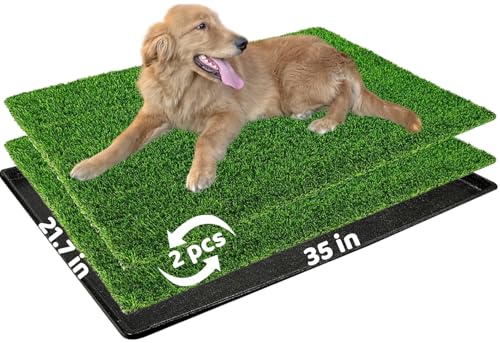 Dog Grass Pad with Tray: 2-Pack Fake Grass, 35 x 21.7 in, Ideal for Medium & Large Dogs - Perfect for Indoor Use, Potty Training