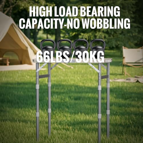 GARLLEN Waterproof Camping Table with High-Density Plastic Tabletop, Portable Folding Picnic Table with 3 Adjustable Height, Aluminum Frame Outdoor Table for BBQ, Camping, Indoor Use, 22.8"L x 15.7"W - color: White