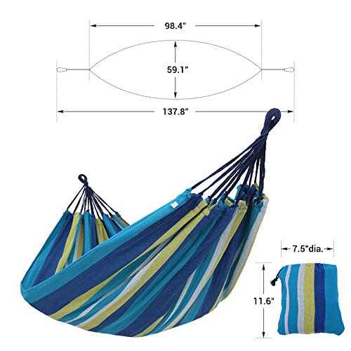 SONGMICS Double Hammock, 98.4 x 59.1 Inches, 660 lb Load Capacity, with Hanging Straps, Carabiners, Carry Bag, for Garden, Outdoor, Camping, Blue and Yellow Stripes UGDC15YU - color: Blue + Yellow Stripes