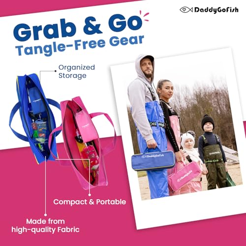 DaddyGoFish Kids Fishing Pole - Rod Reel Combo Tackle Box Starter Set - First Year Small Dock Gear Kit for Boys Girls Toddler Youth Age Beginner Little Children Junior Anglers - color: 2 Pack- Blue + Pink (Complete Set), size: 5ft
