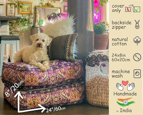 Mandala Life ART Moroccan Floor Cushion Cover Purple Square Large Meditation Pillow Case Moroccan Décor Pouf Ottoman Perfect for Living Room, Bedroom, Nursary or Children Room unstuffed - color: Purple