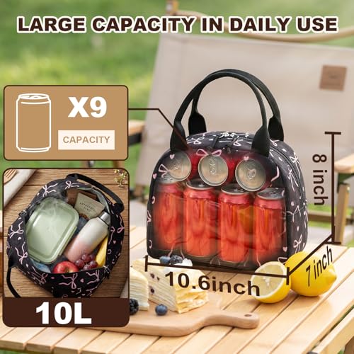 LEDAOU Lunch Box for Women Insulated Lunch Bag Corduroy Lunch Tote Bags Leakproof Cooler Lunch Case for Travel Work Picnic (Bow Tie Black) - color: Bow Tie Black