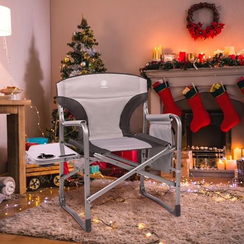 EVER ADVANCED Aluminum Lightweight Folding Director Chair, 350lbs Heavy Duty Camping Chair with Side Table & Storage, 19" Joint-Friendly Height Easy to Stand, Portable Makeup Artist & Vendor Chair - color: Grey, style: 2 Pack