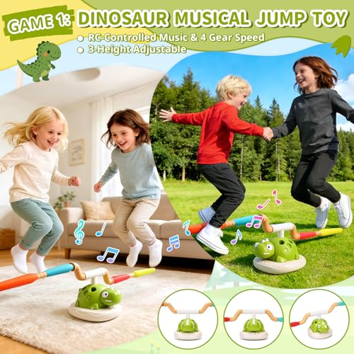 3 in 1 Dinosaur Rocket Launcher, Musical Jump and Toss, Activity Spinning Dinosaur Toy with Remote Control, Indoor & Outdoor Sports Toys