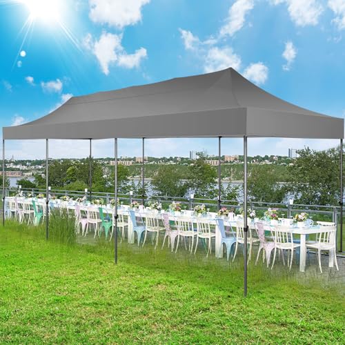 COBIZI 10x30 Pop up Canopy Tent 10x30 Canopy No Sidewall Waterproof Heavy Duty Commercial for Parties Outdoor Garden Gazebo Tent, Carry Bag with Wheel(10x30ft No Sidewalls, Gray) - color: Gray, size: 10x30ft No Sidewalls