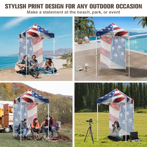 EAGLE PEAK Pop up Canopy 5x5, Outdoor Portable Canopy Tent with One Removable Sunwall, Carry Bag Included, Stars and Stripes - color: Stars and Stripes