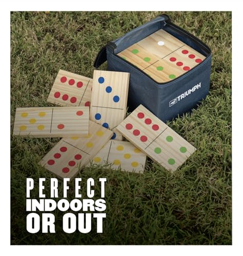 Triumph 28-Piece Wood Lawn Outdoor Large-Format Domino Set Includes Storage Carry Bag