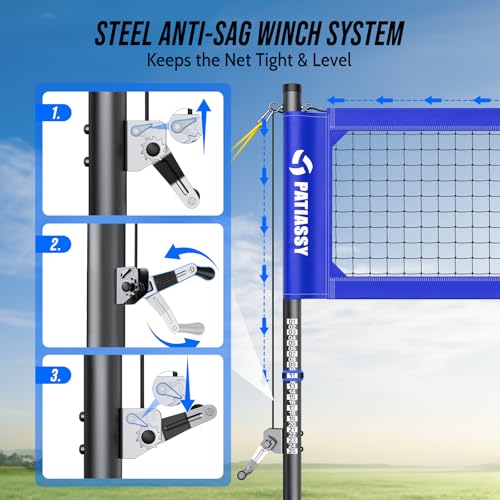 Professional Heavy Duty Volleyball Net Set for Backyard & Beach, Outdoor Net System with Steel Anti-Sag Winch, 32FT Reinforced Net, Height Adjustable Rust-Resistant Aluminum Poles, Portable Carry Bag - color: C-Deep Blue