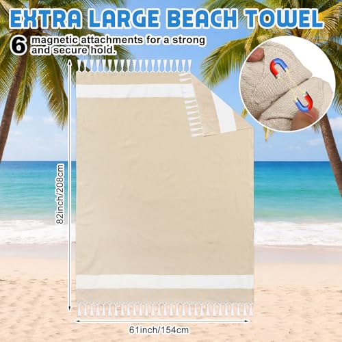 HunnmingRe 1 Pcs 61 x 82 Inch Extra Large Magnetic Beach Towel Oversized Turkish Cotton XXL Bath Pool Sand Blankets Big Giant Throw Blankets Huge Quilt for Adult Picnic Camping Travel (Khaki) - color: Khaki, size: 61 x 82 Inch