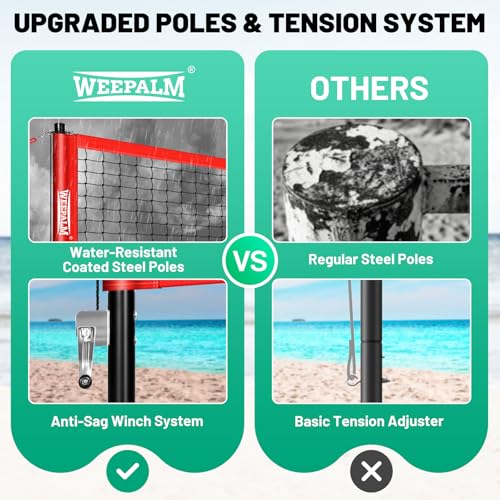 Portable Volleyball Net Set, 32FT Outdoor Volleyball Net for Backyard & Beach, Adjustable Height Volleyball Net with Anti-Sag Winch, Complete Volleyball Set with Ball & Accessories