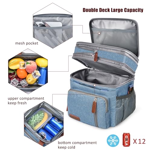 MIYCOO Lunch Bag & Lunch Box for Men Women, Double Deck Leakproof Insulated Soft Large Adult Camping Cooler bag for Work, Beach, Picnic, Travel (Blue, 15L) - color: Blue