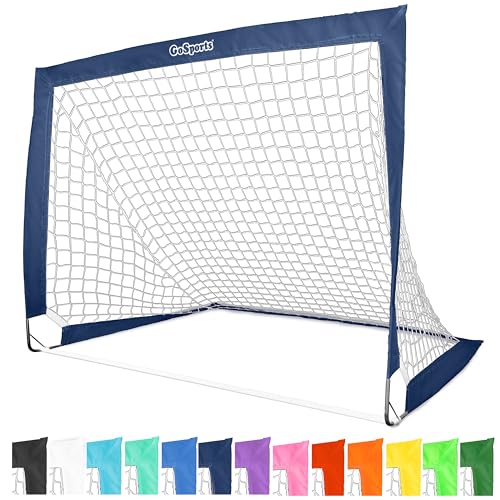 GoSports Portable Soccer Goals for Kids - 13 Color Options - Choose 4 x 3 ft or 6 x 4 ft - Team Tone Pop Up Nets for Backyard - color: Navy, style: 4 ft x 3 ft
