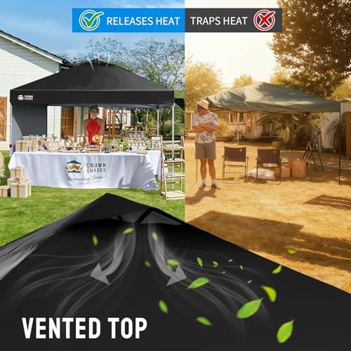 CROWN SHADES 12x12 Pop Up Canopy Tent Instant Commercial with 150D Silver Coated Fabric Including 1 Removable Sidewall, 4 Ropes, 8 Stakes, Weight Bags, STO 'N Go Bag, Black - color: Black, size: 12x12FT
