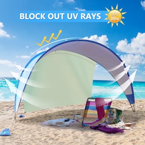 TOBTOS UPF 50+ Pop Up Beach Tent, Easy Set Up Beach Umbrella, Sun Shelter for 2-3 People UV Protection Portable Sunshade, Baby Canopy Cabana, Lightweight with Carry Bag - style: Blue for 4-6 Person