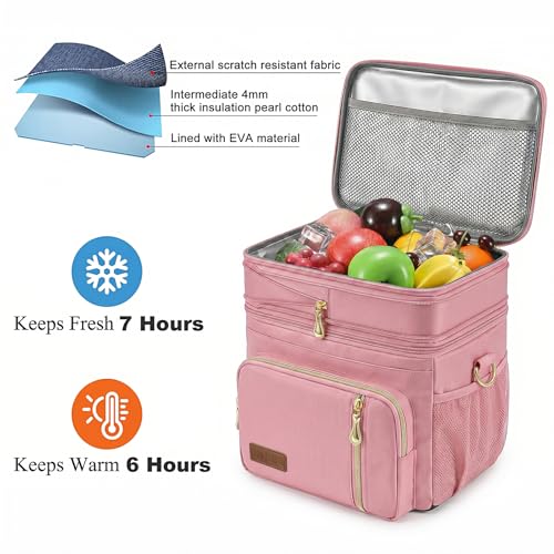 MIYCOO Lunch Bag & Lunch Box for Women Men Double Deck - Leakproof Insulated Soft Large Adult Lunch Cooler Bag for Work, Beach, Picnic, Camping, Travel (Pink,15L) - color: Pink