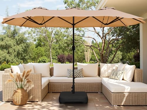 Shintenchi 16FT Large Patio Umbrella with Base Included, Outdoor Double-Sided Rectangular Shade with Crank Handle for Poolside Lawn, Deck & Garden, Khaki - color: Khaki, size: 16FT
