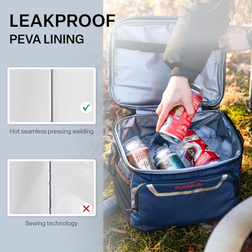 EVERFUN Small Compact Cooler Bag 24/48 Can Insulated Lunch Box Double Deck Soft Leak-Proof Waterproof Collapsible Ice Chest for Men Women Work Travel Car Trip Picnic Beach - color: Navy, size: Medium
