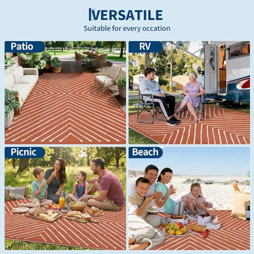 Garvee 5x8 Striped Outdoor Waterproof Rug - Reversible Modern Striped Plastic Straw Patio Mat, Portable RV Camping Rug for Picnic, Beach, Balcony, Deck - UV Protected & Easy to Clean, Orange&White. - color: Orangewhite, size: 5' x 8' (Rectangular)
