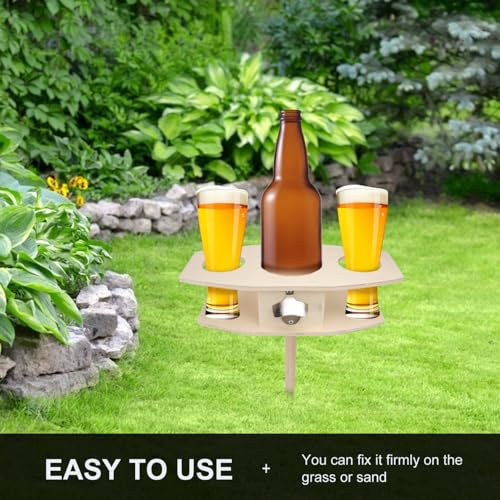 Detachable Wooden Beer Rack Ground Insert Outdoor Wine Stake Drink Holder for Picnics Easy to Assemble 1-Piece Khaki Design