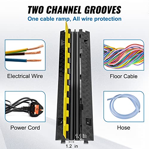VEVOR 5 PCs TPU Cable Protector Ramp - Heavy Duty 2-Channel Speed Bumps for Road, Odor-Free Eco-Friendly TPU with TPR Cover, for Driveway, Hose, Floor Cord Cover, 22,000 lbs/Axle Capacity - style: 5 PCs