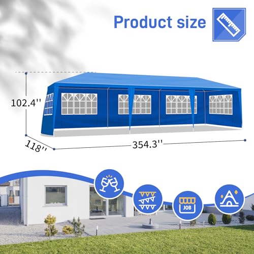 10x30ft Outdoor Party Tent,Waterproof Canopy Patio Wedding Gazebo,Commercial Heavy Duty Large Party Tents,Folding Gazebo Canopy Tent,with 8 Removable Sidewalls,for Yard Event Deck Parties (Blue)