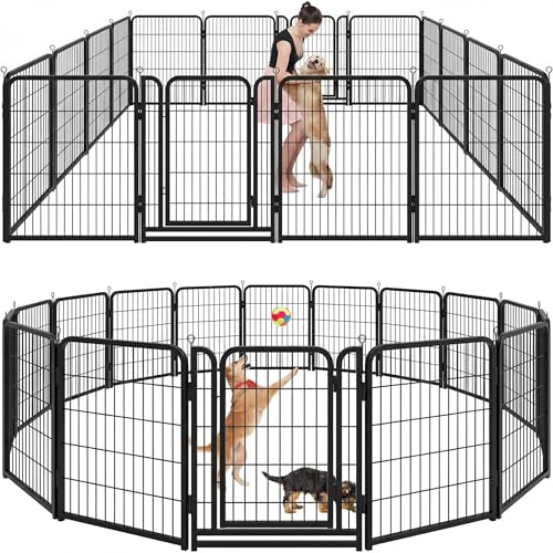 Kfvigoho Dog Playpen Outdoor Extra Wide 16 Piece Panels Heavy Duty Dog Fence 40" Height Anti-Rust with Doors Portable for RV Camping Yard, Total 42FT, 140 Sq.ft, Snowy Black - style: 32"W x 40"H