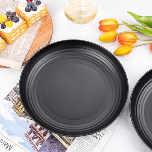 supernal 16pcs Black Wheat Straw Plates,10 inch Unbreakable Dinner Plates,Reusable Plastic Plates,Dishwasher & Microwave Safe,Lightweight Dinnerware Plat Set for Kitchen,Camping - color: Black