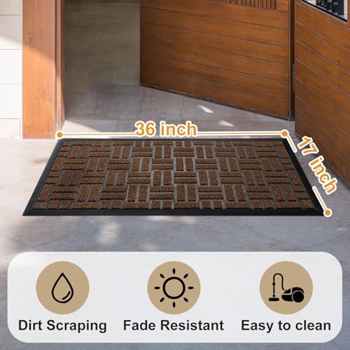 MATALL Outside Door Mat - 36x17 Inches Brown Welcome Matt, Indoor and Outdoor Dirt Trapper Door mat for Office Doorway, Patio, Porch, or Deck - color: Coffee, size: 1'5" x 3' (Rectangular)