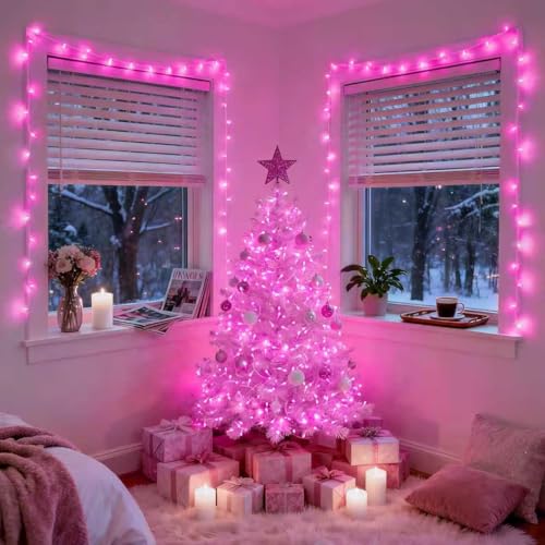 JMEXSUSS Pink Christmas String Lights 600 LED 168ft Remote Timer Clear Wire Pink Fairy Lights for Romantic Dinner Bedroom Tree Outdoor Patio Wedding Party Christmas Room Decor - color: Pink, size: 600 LED