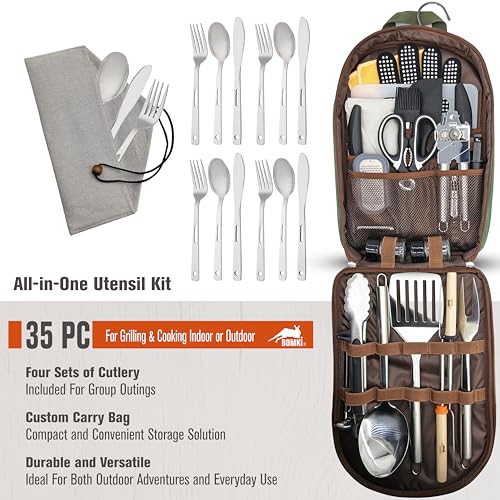 BOMKI Grilling and Camping Cooking Utensils Set for The Outdoors BBQ - Camping Utensil Set Kitchen Set Cookware Accessories Glamping Essentials Camp Stuff Camp Cooking Set (Green Pro) - style: Green Pro